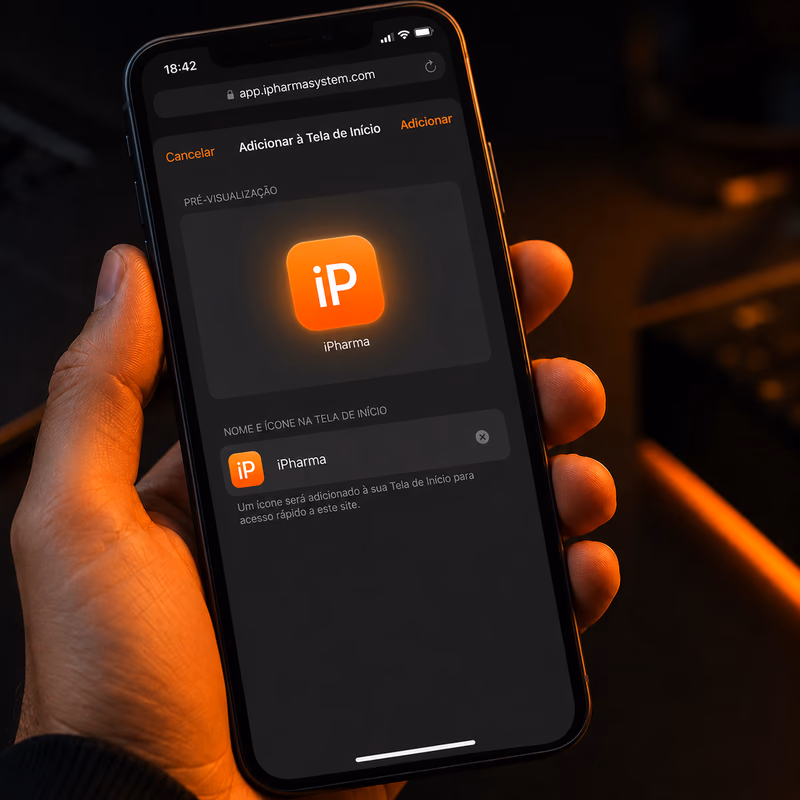 Preview do icone iPharma sendo confirmado para a tela inicial do iPhone